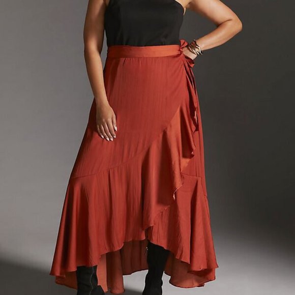 Anthropologie Dresses & Skirts - Anthropologie Maeve 1X NWT Ruffled Wrap Maxi Skirt Plus Dark Orange 120$